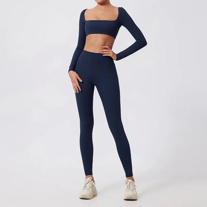 Conjunto de 2 piezas de yoga y running cepillado para mujer, sujetador deportivo y leggings para gimnasio, fitness al aire libre, traje de entrenamiento elástico y transpirable