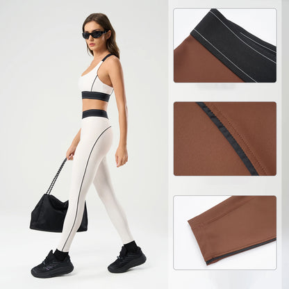 Women's High Waist Butt Lifting Yoga Set - High Impact Supportive Sports Bra and Leggings Gym Outfit with Contrast Color