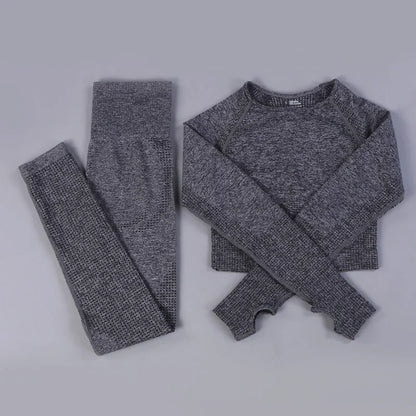 Conjunto de yoga sin costuras de leggings y top, mono de fitness, top de yoga de manga larga para mujer, ropa deportiva de gimnasio para mujer