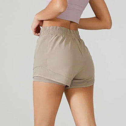 High Waisted Jogger Shorts for Women with Tummy Control Drawstring Two-piece Design Fitness Running Shorts with Pockets