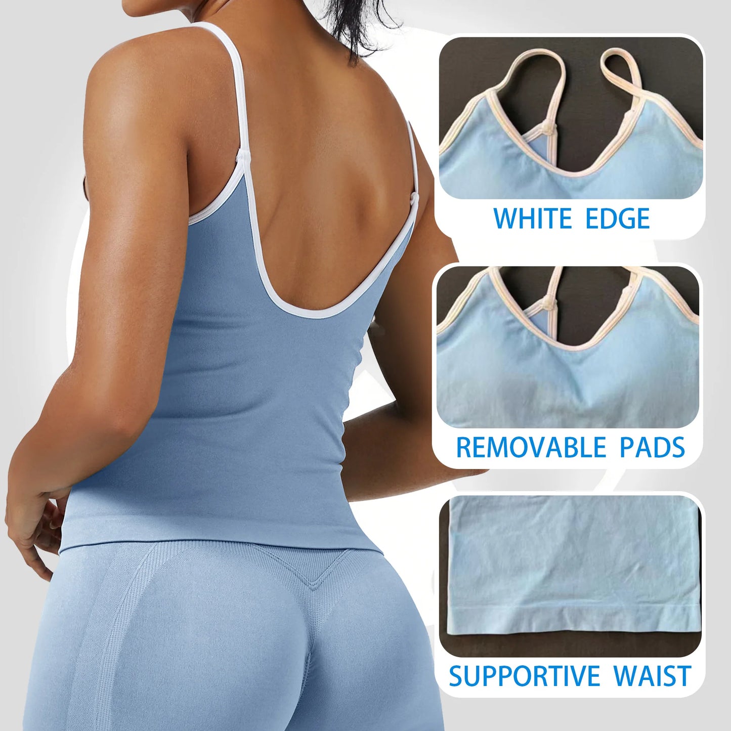 Women's Seamless Backless Color Block Slim Fit Yoga Tank Top, Workout Activewear for Gym Fitness Sports Daily Wear