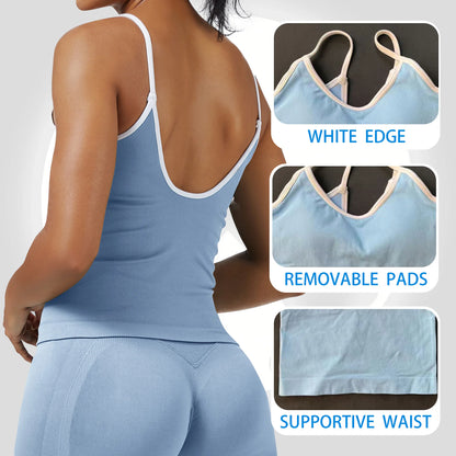 Women's Seamless Backless Color Block Slim Fit Yoga Tank Top, Workout Activewear for Gym Fitness Sports Daily Wear