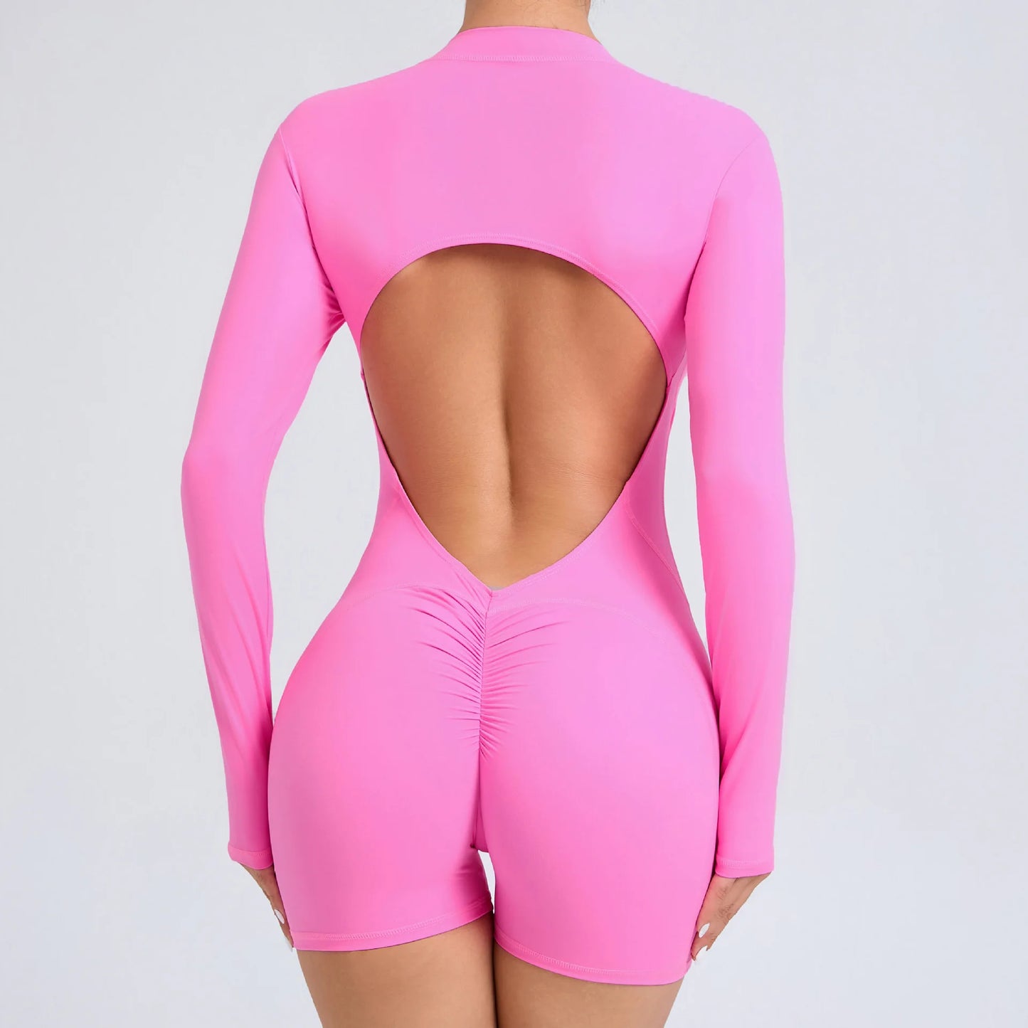 Women's V Back Scrunch Push Up Sports Jumpsuit Zipper One-Piece Fitness Rompers High Waist Bodysuits Butt Lift Training Overalls