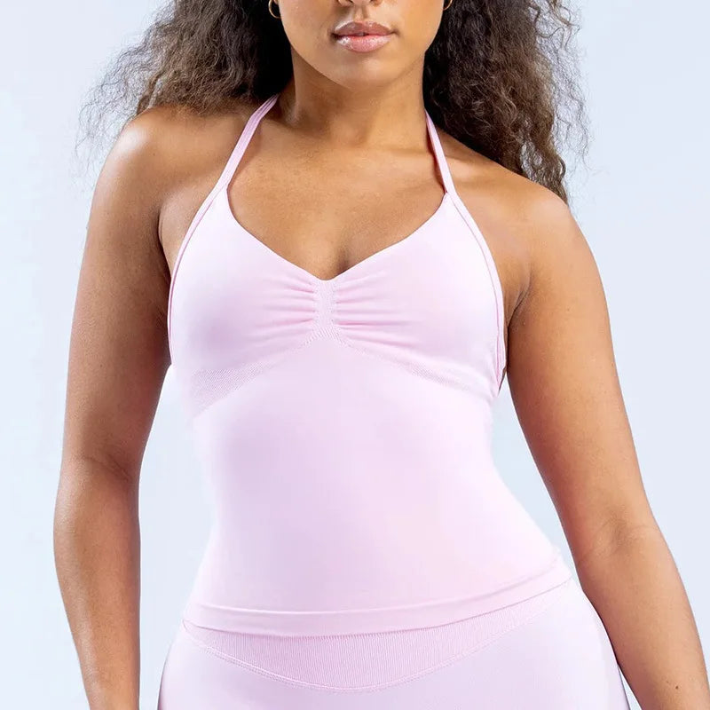 Camiseta sin mangas deportiva para mujer sin costuras con almohadillas extraíbles, chaleco de alta elasticidad, mate y ajustado para correr, hacer ejercicio, yoga y uso activo