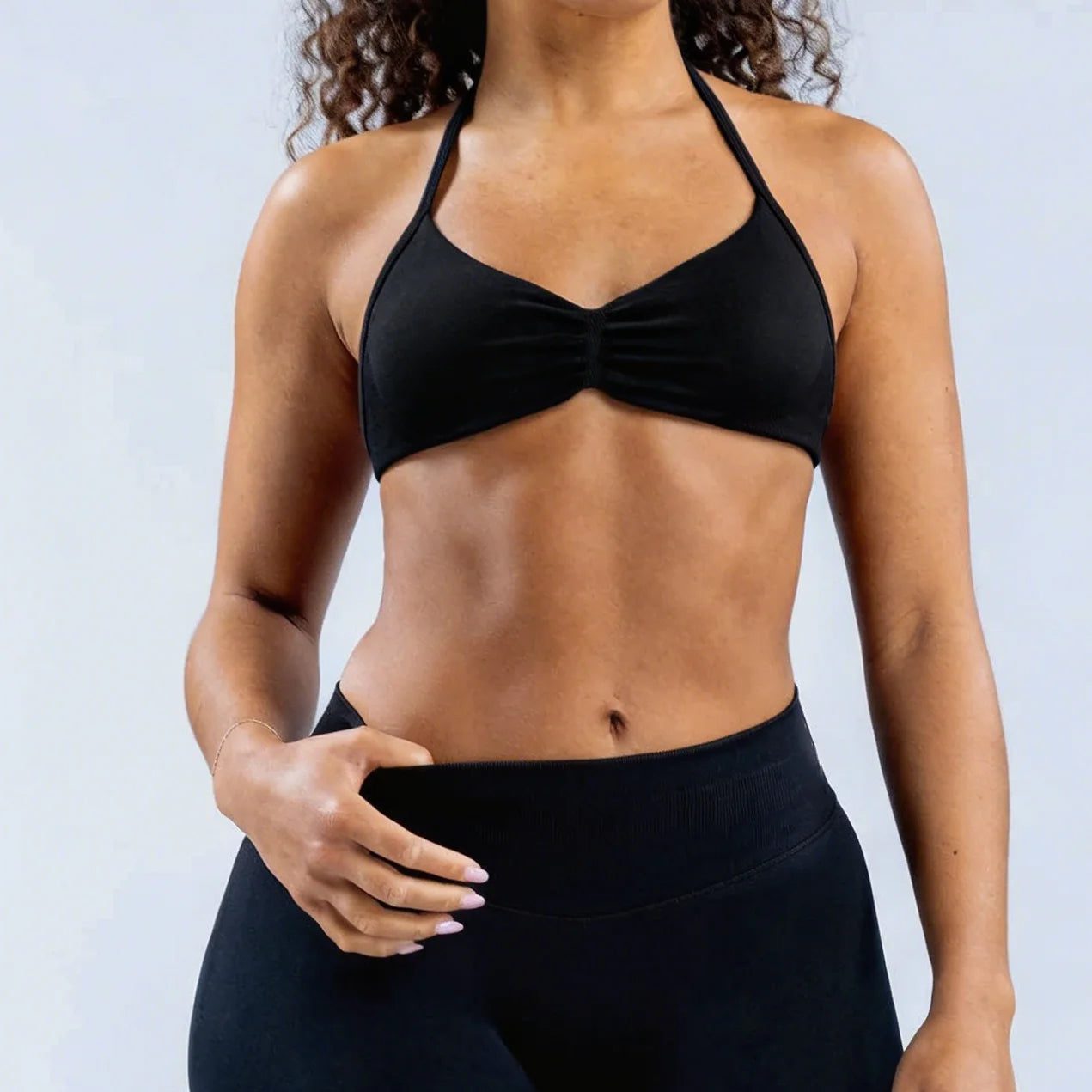 Seamless Nylon Halter Yoga Bra Women Backless High Support Workout Sports Bra Breathable Stretch Fitness Activewear Intimate Top