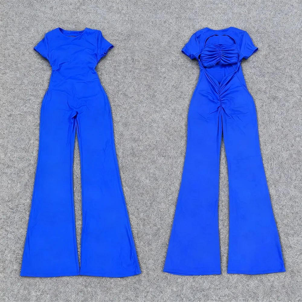 Mameluco de yoga de manga larga para mujer, elástico, pantalones acampanados, traje de gimnasio, conjunto de entrenamiento, ropa deportiva para mujer