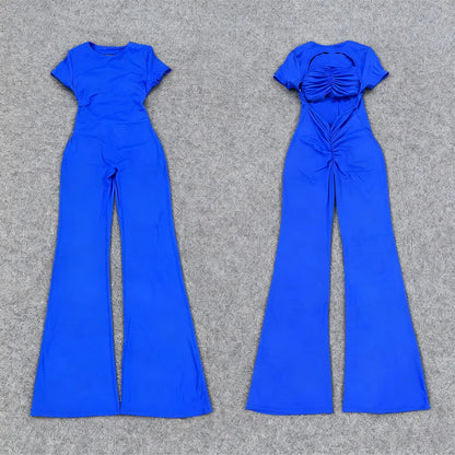 Mameluco de yoga de manga larga para mujer, elástico, pantalones acampanados, traje de gimnasio, conjunto de entrenamiento, ropa deportiva para mujer