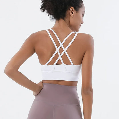 Sujetador deportivo de fitness para mujer, push-up, sin aros, acolchado, con tiras cruzadas, para correr, gimnasio, entrenamiento, yoga, top corto de ropa interior
