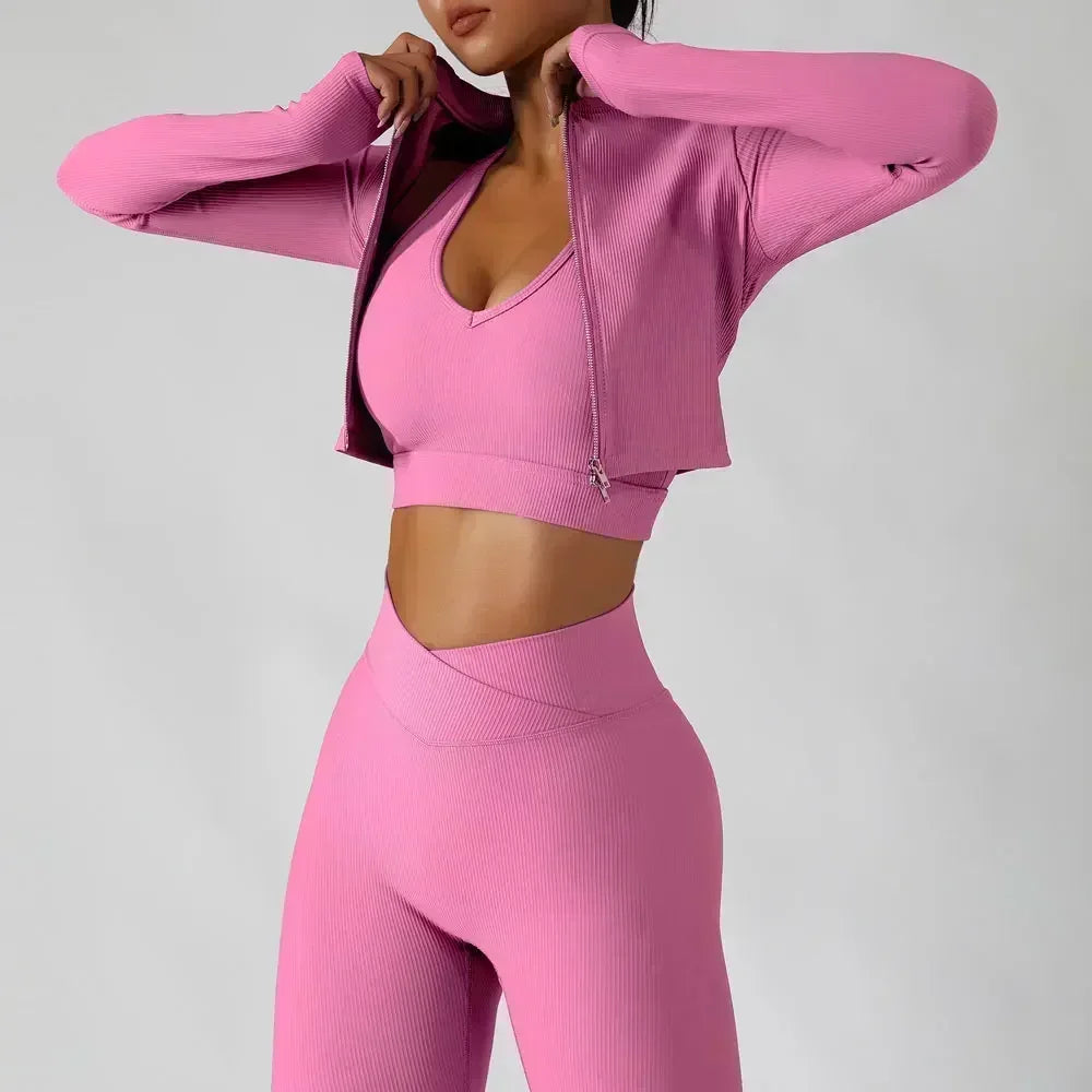 Conjunto Deportivo de Yoga de 3 Piezas, Suave y Transpirable, Traje de Gimnasio de Cintura Alta, Ropa Deportiva para Mujer, Conjunto de Entrenamiento para Mujer, Chándal