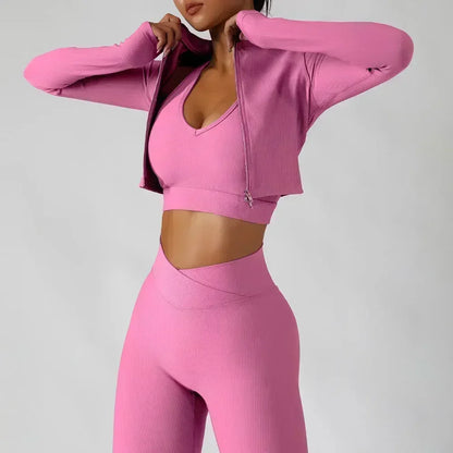 Conjunto Deportivo de Yoga de 3 Piezas, Suave y Transpirable, Traje de Gimnasio de Cintura Alta, Ropa Deportiva para Mujer, Conjunto de Entrenamiento para Mujer, Chándal