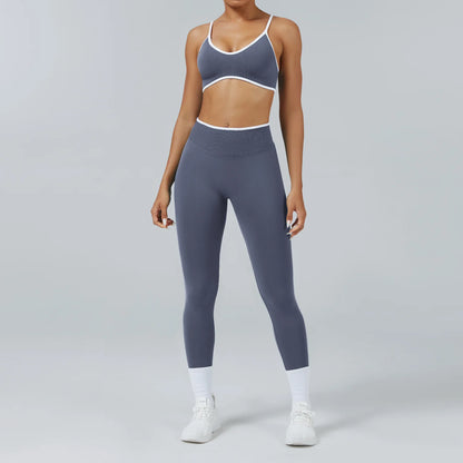 Conjunto de yoga sin costuras para mujer, sujetador acolchado, camisola, leggings de tiro alto para levantar la cadera, conjunto deportivo de 2 piezas para entrenamiento.