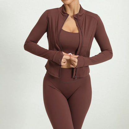 Women's Tracksuit Jacket Slim Fit Long Sleeved Fitness Coat Yoga Crop Tops With Thumb Holes Gym Jacket Workout Sweatshirts