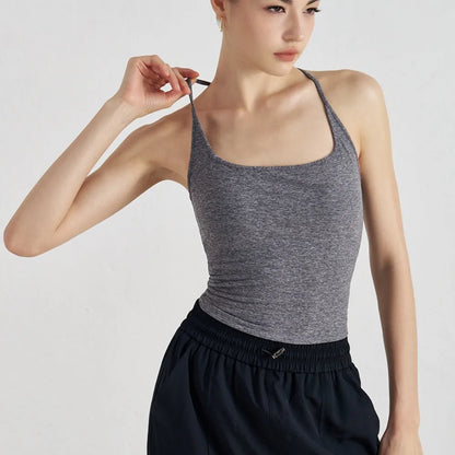 Women's Sports Bra with Chest Padding I-shaped Vest Tight-fitting Slimming Yoga Pilates Fitness Breathable Top Summer