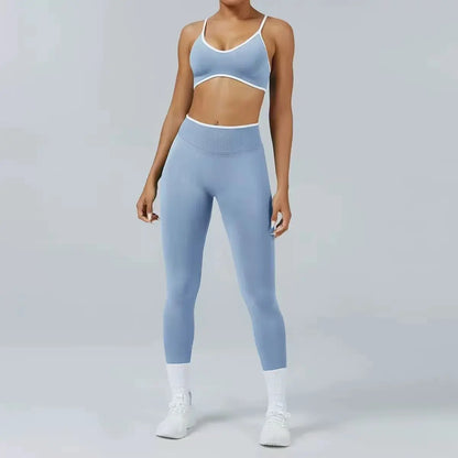 Conjunto de yoga sin costuras para mujer, sujetador acolchado, camisola, leggings de tiro alto para levantar la cadera, conjunto deportivo de 2 piezas para entrenamiento.