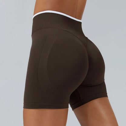 Pantalones cortos de yoga de cintura alta sin costuras con bloques de color para mujer, levantamiento de cadera, pantalones deportivos delgados para trotar, entrenar en el gimnasio, uso diario
