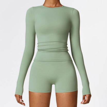 Camiseta de yoga de manga larga de alta intensidad para mujer con forro cepillado, para Pilates, correr y entrenamiento cruzado, tipo crop top deportivo