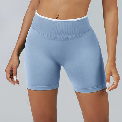 Pantalones cortos de yoga de cintura alta sin costuras con bloques de color para mujer, levantamiento de cadera, pantalones deportivos delgados para trotar, entrenar en el gimnasio, uso diario