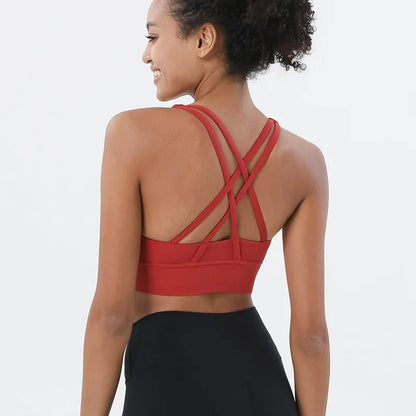 Sujetador deportivo de fitness para mujer, push-up, sin aros, acolchado, con tiras cruzadas, para correr, gimnasio, entrenamiento, yoga, top corto de ropa interior