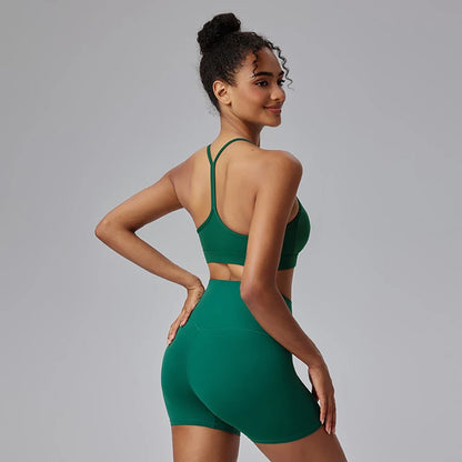 2025 Women's 2-Piece Yoga Set – High Elastic Sports Bra & Thigh High Shorts – Premium Activewear for Yoga, Pilates & Fitness