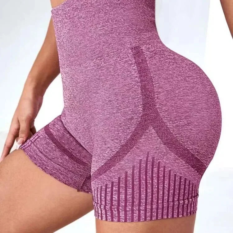 Pantalones cortos de yoga de cintura alta para mujer con control de abdomen - Diseño sin costuras para levantar glúteos con tejido de secado rápido para Pilates, correr y gimnasio