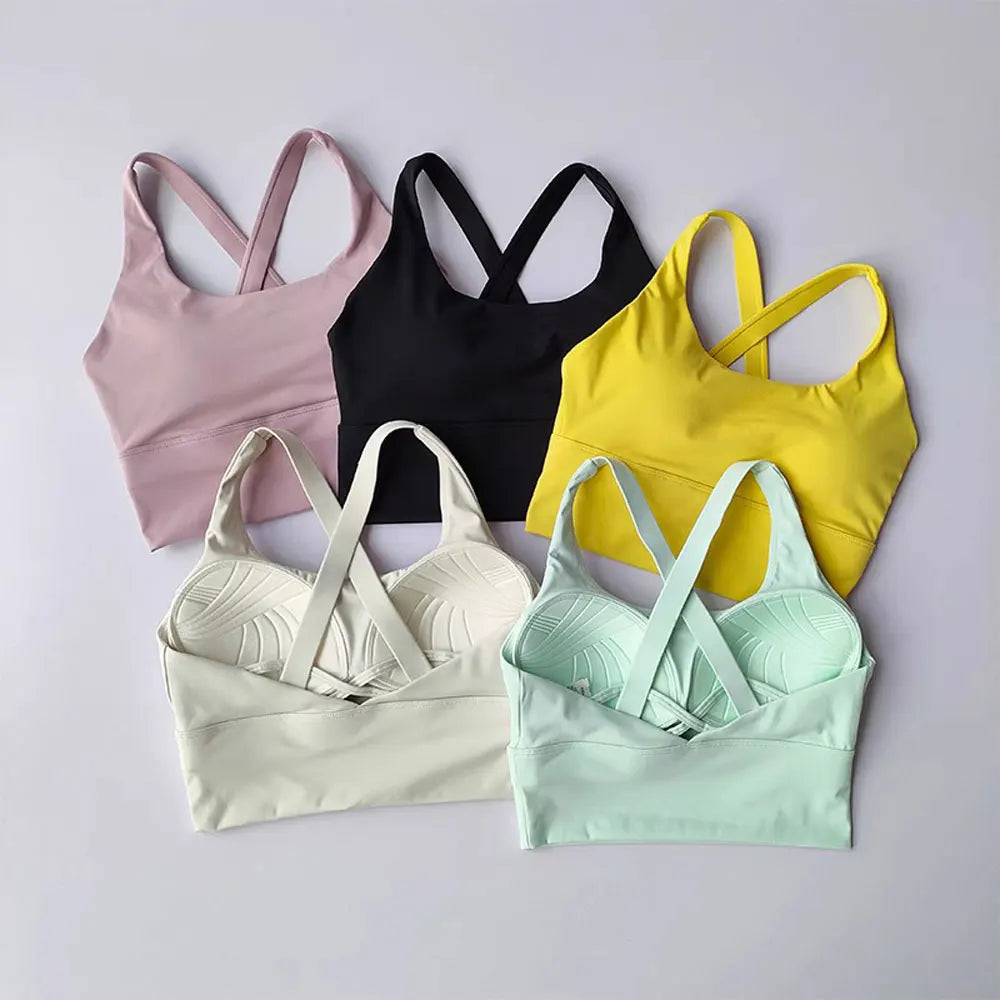 Women's High-Strength Sports Bra Mid-Length Vest – Fixed Chest Pad Beautiful Back Activewear for Fitness Yoga & Running Workouts
