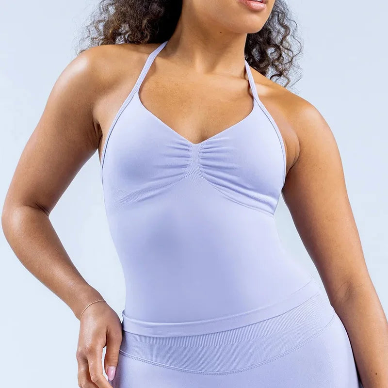 Camiseta sin mangas deportiva para mujer sin costuras con almohadillas extraíbles, chaleco de alta elasticidad, mate y ajustado para correr, hacer ejercicio, yoga y uso activo
