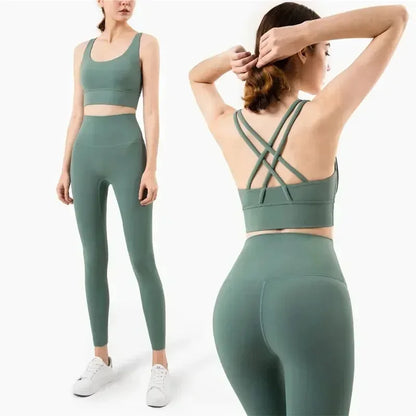 Women's Naked Feeling Sports Bra and Leggings Set - 2 Piece Gym Outfit for Yoga, Fitness, Workout Female Workout Clothing