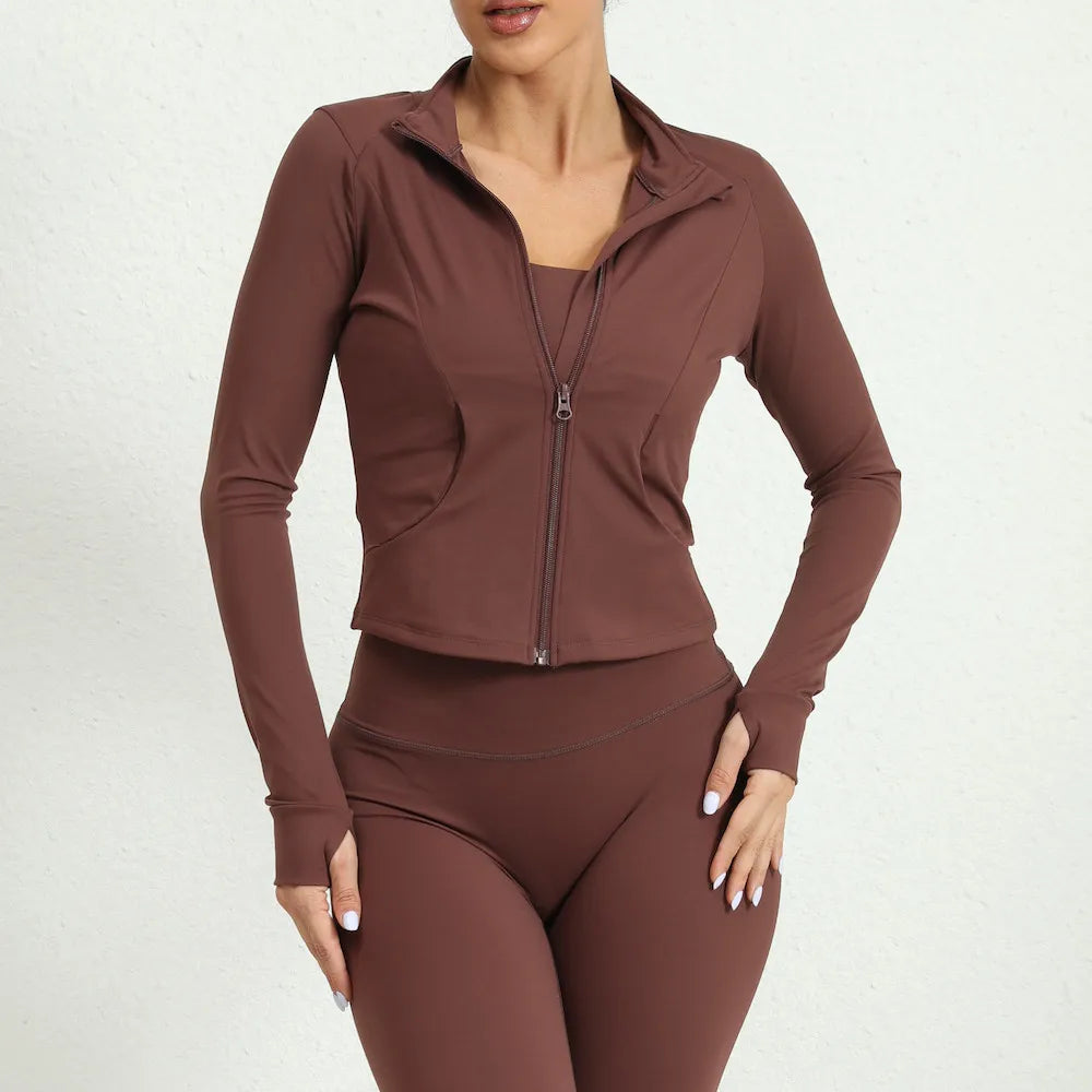 Women's Tracksuit Jacket Slim Fit Long Sleeved Fitness Coat Yoga Crop Tops With Thumb Holes Gym Jacket Workout Sweatshirts