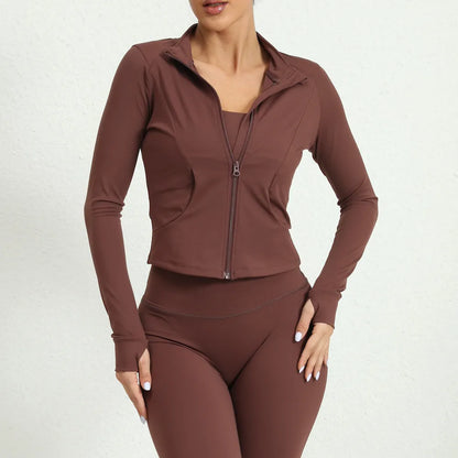Women's Tracksuit Jacket Slim Fit Long Sleeved Fitness Coat Yoga Crop Tops With Thumb Holes Gym Jacket Workout Sweatshirts