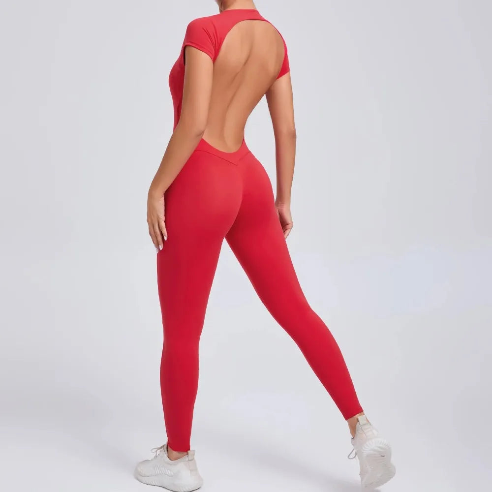 Body de yoga sexy sin espalda para mujer - Mono de yoga de una pieza para entrenamiento, mono deportivo acampanado, ropa de yoga para gimnasio y fitness