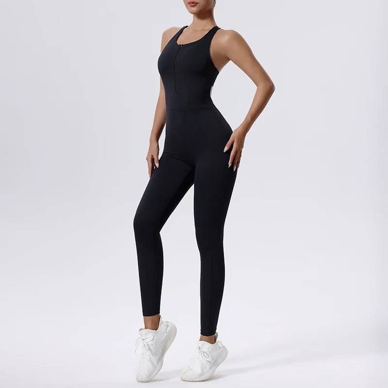 Women's Sleeveless Yoga Jumpsuit - Full Seasons Casual Fitness Sporty Playsuit, Slim Fit Activewear, Lady Workout Outfit for Gym