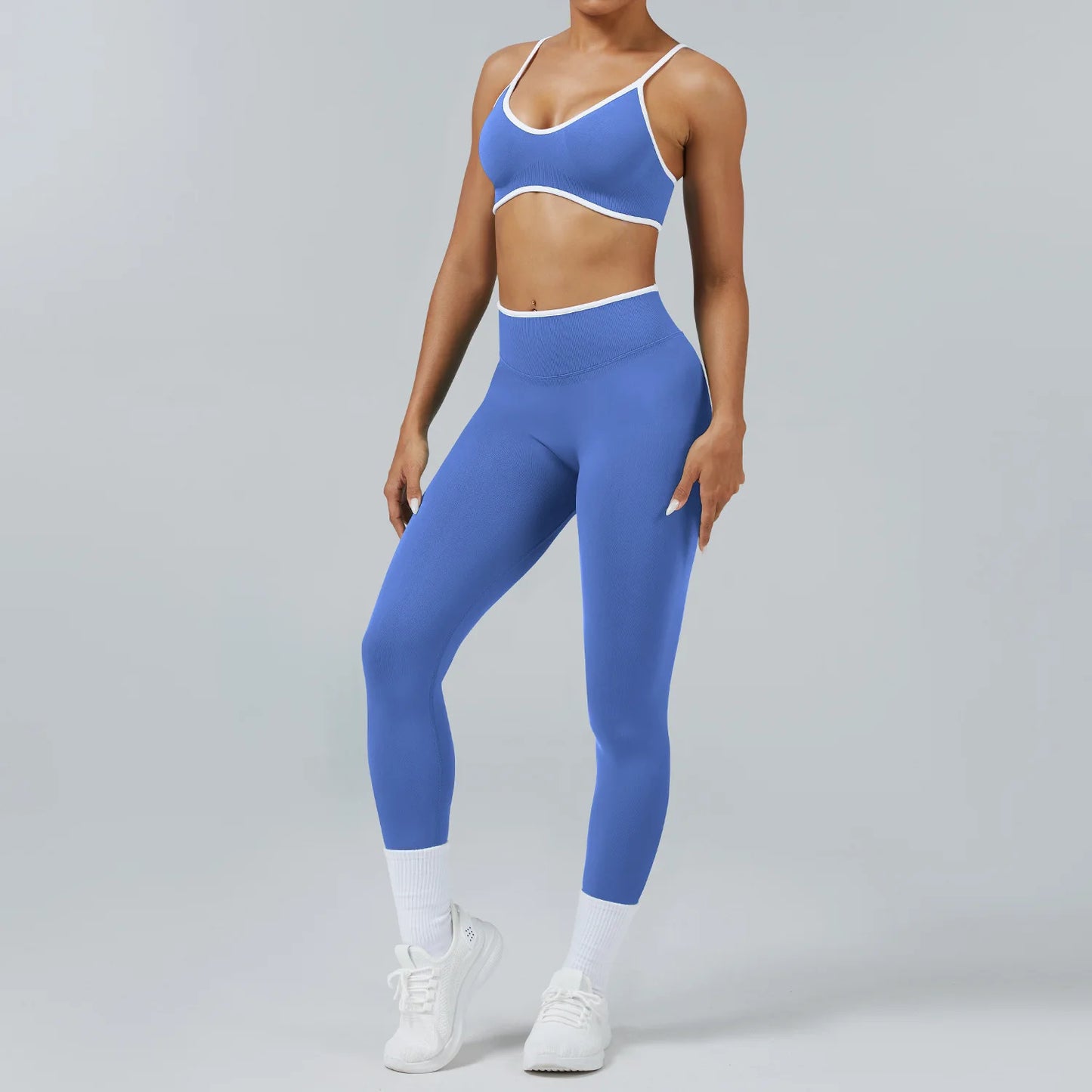 Conjunto de yoga sin costuras para mujer, sujetador acolchado, camisola, leggings de tiro alto para levantar la cadera, conjunto deportivo de 2 piezas para entrenamiento.