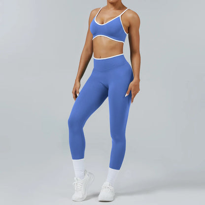 Conjunto de yoga sin costuras para mujer, sujetador acolchado, camisola, leggings de tiro alto para levantar la cadera, conjunto deportivo de 2 piezas para entrenamiento.