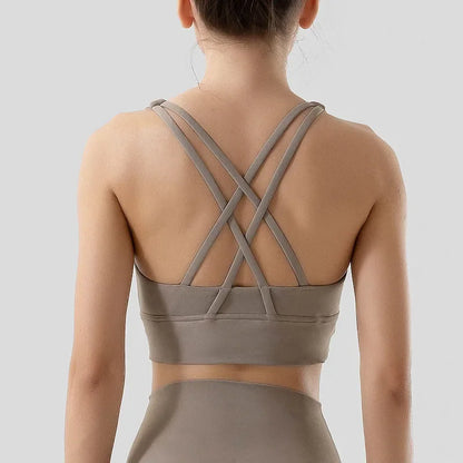 Sujetador deportivo de fitness para mujer, push-up, sin aros, acolchado, con tiras cruzadas, para correr, gimnasio, entrenamiento, yoga, top corto de ropa interior