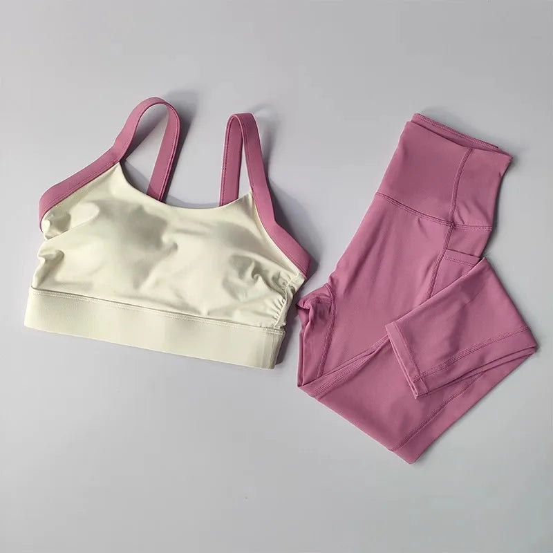 Women's Yoga Suit 2pcs Gym Workout Set Sport Clothing for Women Activewear, Training Exercise Outfit Two-Piece Tracksuit Fitness