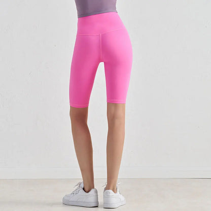 Pantalones Cortos de Yoga de Cintura Alta para Mujer hasta la Rodilla Leggings Amarillos Pantalón de Gimnasio con Efecto Push-Up Sensación Nude Ropa Deportiva para Ejercicio y Entrenamiento