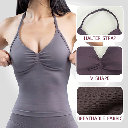 Camiseta sin mangas deportiva para mujer sin costuras con almohadillas extraíbles, chaleco de alta elasticidad, mate y ajustado para correr, hacer ejercicio, yoga y uso activo