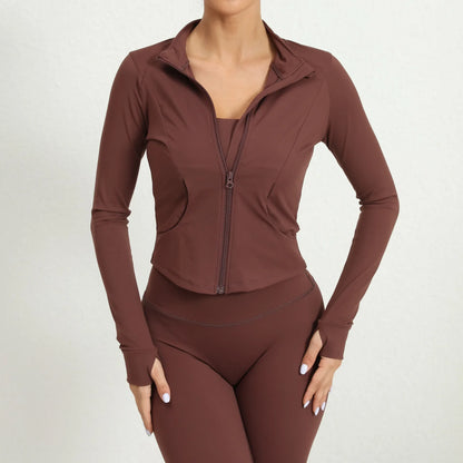 Camiseta de yoga para mujer con orificios para los pulgares, chaqueta deportiva de jogging y sudaderas de entrenamiento, top corto de manga larga para mujer