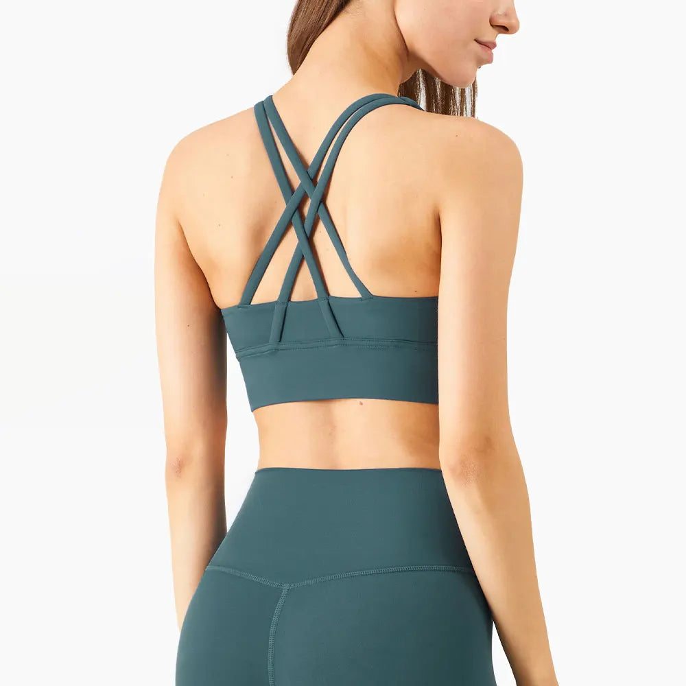 Sujetador deportivo de yoga Naked Feel para mujer - Top sin mangas con almohadillas y espalda cruzada para yoga, fitness, gimnasio