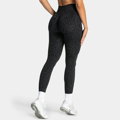 Leggings de yoga sin costuras con estampado de leopardo, control de abdomen de cintura alta, levantamiento de glúteos para actividades de fitness al aire libre, ejercicio y entrenamiento