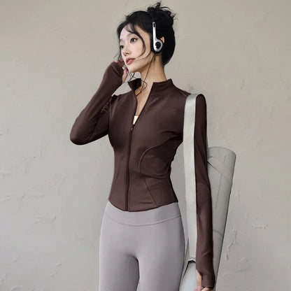 Quick-drying Sports Jacket for Women Tight-fitting Exercise Yoga Clothes Long-sleeved Zipper Cardigan Running Fitness Clothes