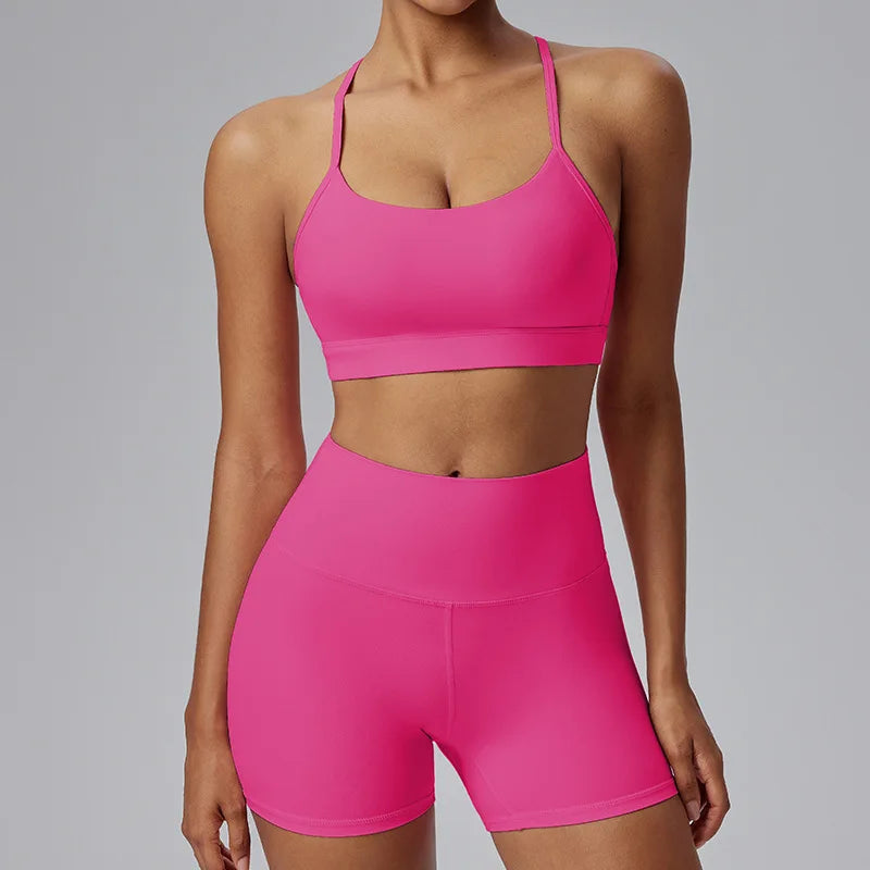 2025 Women's 2-Piece Yoga Set – High Elastic Sports Bra & Thigh High Shorts – Premium Activewear for Yoga, Pilates & Fitness