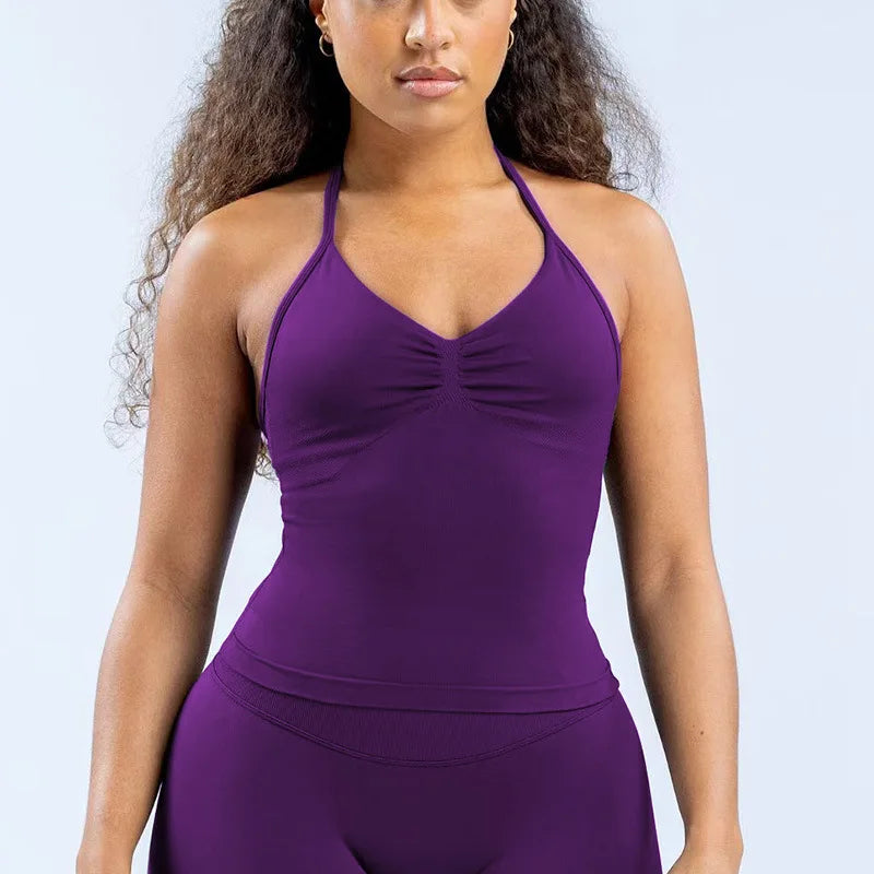 Camiseta sin mangas deportiva para mujer sin costuras con almohadillas extraíbles, chaleco de alta elasticidad, mate y ajustado para correr, hacer ejercicio, yoga y uso activo