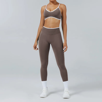 Conjunto de yoga sin costuras para mujer, sujetador acolchado, camisola, leggings de tiro alto para levantar la cadera, conjunto deportivo de 2 piezas para entrenamiento.
