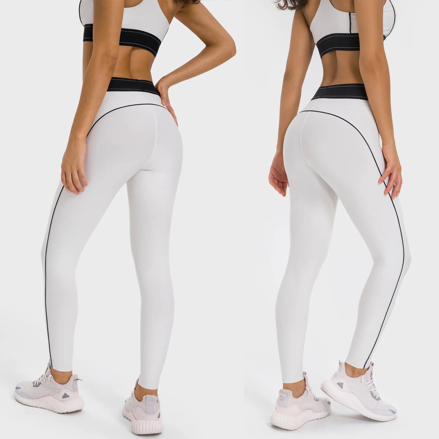 Women's High Waist Butt Lifting Yoga Set - High Impact Supportive Sports Bra and Leggings Gym Outfit with Contrast Color