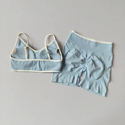 Conjunto deportivo sin costuras para mujer, sujetador deportivo acolchado, pantalones cortos de yoga que levantan la cadera para fitness