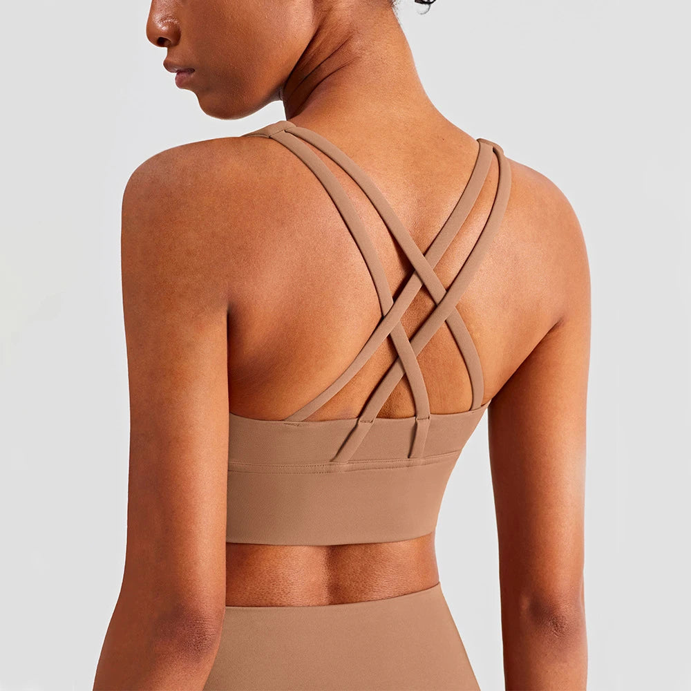 2025 NULS Women's Nude-Feel Crossback Sports Bra – Shock-Absorbing Yoga Vest – Fitness Top for Yoga & Active Workouts