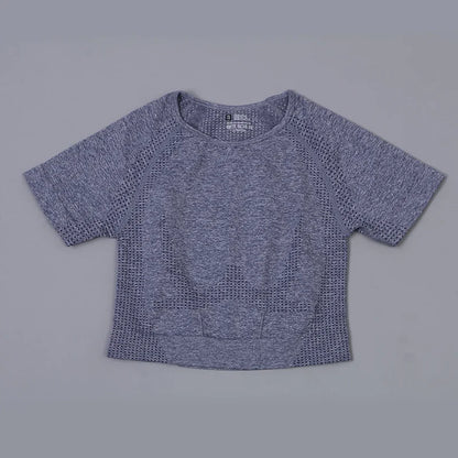 Camiseta de Yoga Sin Costuras con Diseño de Puntos para Mujer, Top Corto, Camiseta Transpirable de Secado Rápido para Entrenar, Tops de Yoga, Gimnasio, Fitness, Manga Corta, Gran Venta
