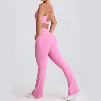 Women's Seamless Yoga Outfit Set Sports Bra Camisole Pants for Outdoor Fitness Gym Workout High Waist Tummy Control Active Women