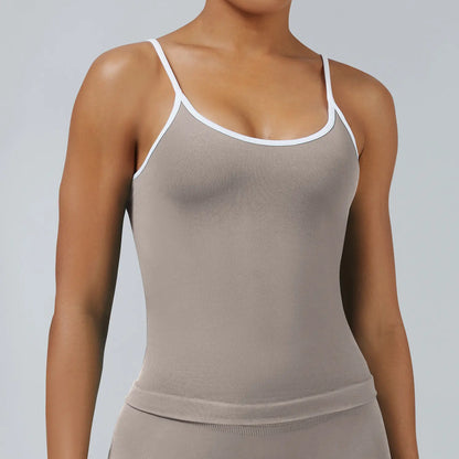 Women's Seamless Backless Color Block Slim Fit Yoga Tank Top, Workout Activewear for Gym Fitness Sports Daily Wear